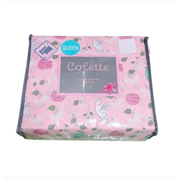 Colette Pink Cat Floral 6 Piece Sheet Set Queen NWT - Picture 2 of 6
